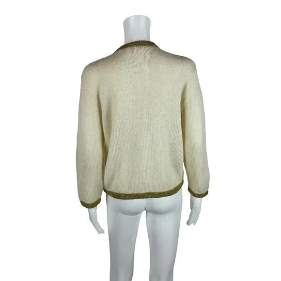 Vintage 80s Metallic Cardigan Women's Large Gold Harlequin Diamonds Sweater - Picture 7 of 8
